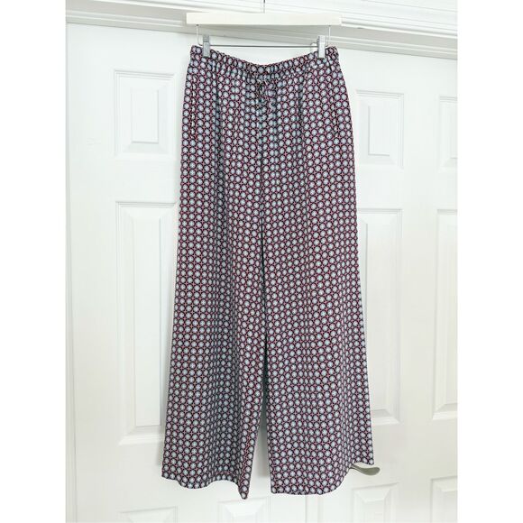 Weekend Max Mara Red Blue Geometric Silk Top Blouse & Wide Fit Pants Set Size 8 - Picture 7 of 9